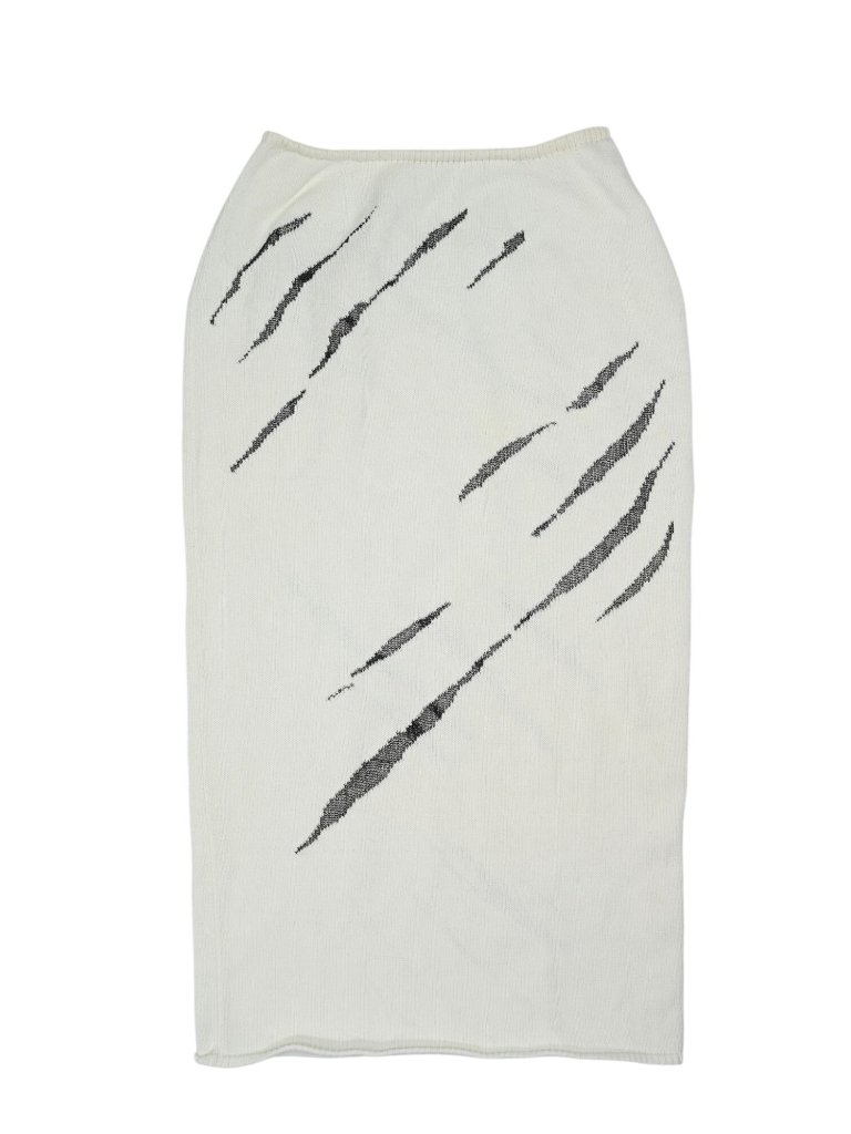 Krizia Maglia Vintage 90s Italy Knit Skirt Scratch Print In White